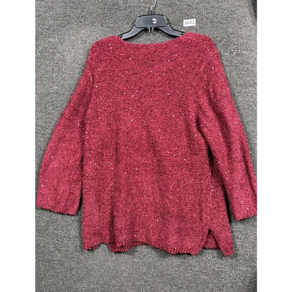 Chico's Knit Sweater Womens Size 3 US XL Burgundy Long Sleeve V-Neck Sequin - Picture 2 of 7